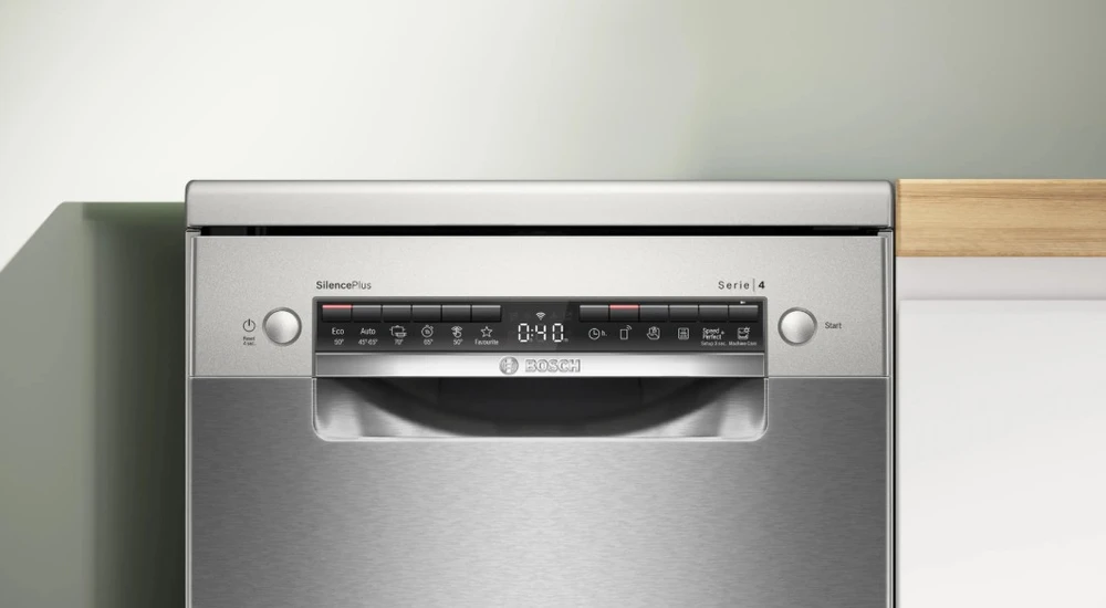 Bosch Stacionari indaplovė SPS4EMI17E, šlifuoto plieno, apsauga nuo pirštų atspaudų, 45 cm