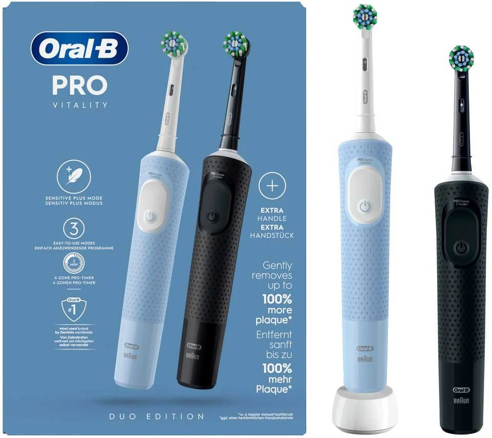 Braun Oral-B Vitality Pro Duo Adult Rotating-oscillating dantų šepetėlis Juodas, Mėlyna, Baltas