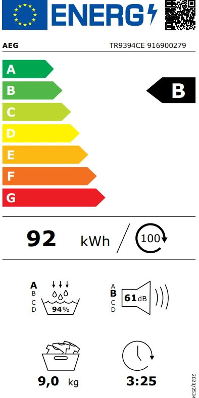 Džiovyklė AEG TR9394CE aprašymas - Prekės nuotrauka