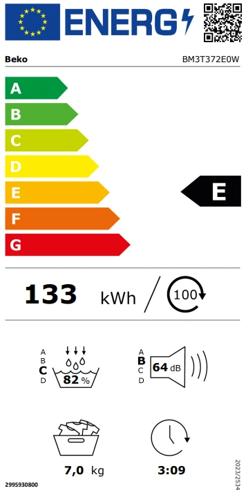 Džiovyklė BEKO Dryer BM3T372E0W, 7kg, Energy class E, Gylis 54.5 cm aprašymas - Prekės nuotrauka