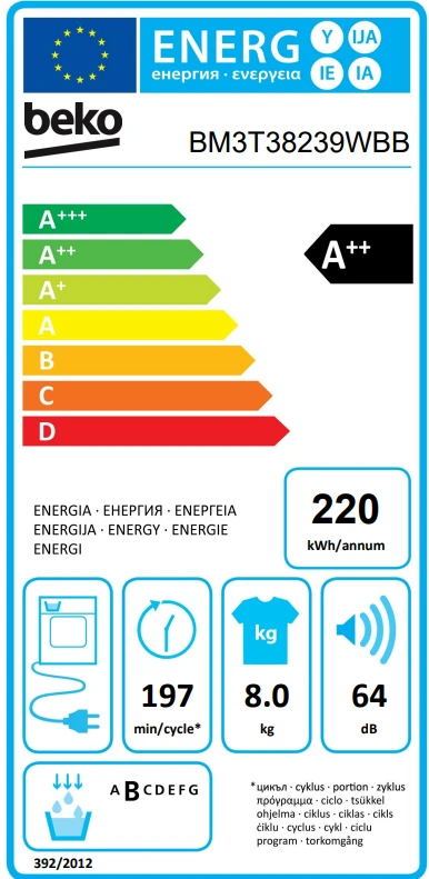 Džiovyklė Beko BM3T38239WBB aprašymas - Prekės nuotrauka