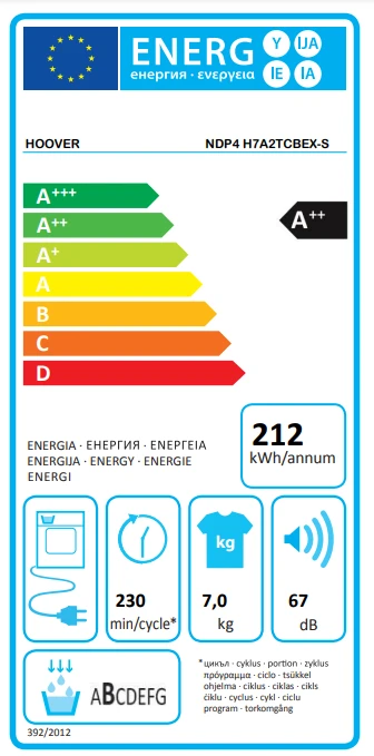 Džiovyklė Hoover NDP4 H7A2TCBEX-S aprašymas - Prekės nuotrauka