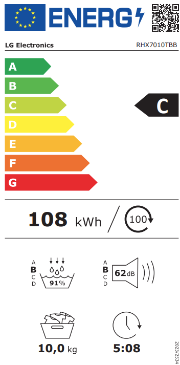 Džiovyklė LG DUAL Inverter Heat Pump, 7 serija, RHX7010TBB, 10 kg aprašymas - Prekės nuotrauka
