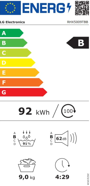 LG džiovyklė | RHX5009TBB | Energijos vartojimo efektyvumo klasė B | Priekinis pakraunamas | 9kg | Šilumos siurblys | LED | 66 cm pločio | Wi-Fi | Matinis juodas aprašymas - Prekės nuotrauka
