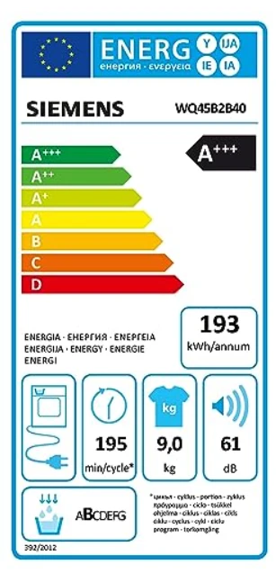 Skalbimo mašina Džiovyklė Siemens WQ45B2B40 aprašymas - Prekės nuotrauka