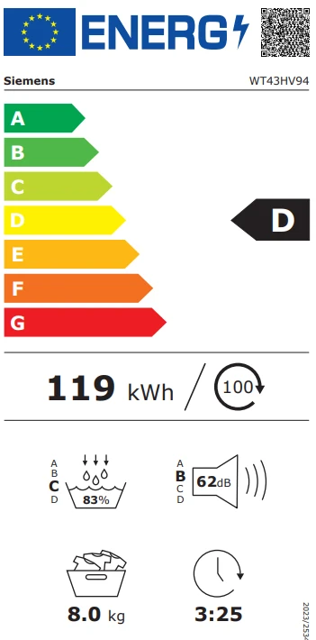 Džiovyklė su šilumos siurbliu Siemens iQ300, WT43HV94, 8kg aprašymas - Prekės nuotrauka