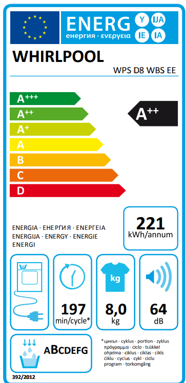 „Whirlpool“ džiovyklė | WPS D8 WBS EE | Energijos vartojimo efektyvumo klasė D | Priekinis pakraunamas | 8kg | Šilumos siurblys | Skaitmeninis | Gylis 55 cm | Baltas aprašymas - Prekės nuotrauka