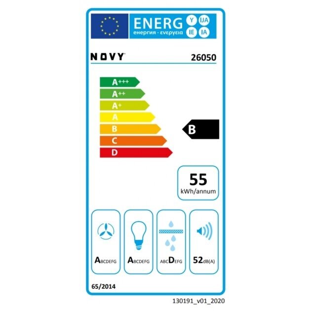 Gartraukis Novy Hood Crystal 26050 Canopy Energy efficiency class B Plotis 60 cm 600 m³/h Push buttons LED Baltas aprašymas - Prekės nuotrauka