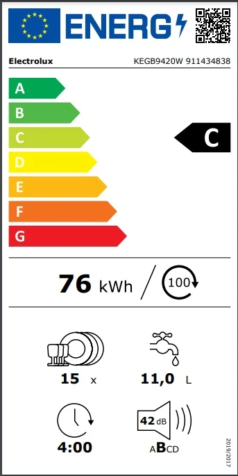 Indaplovė Electrolux KEGB9420W aprašymas - Prekės nuotrauka