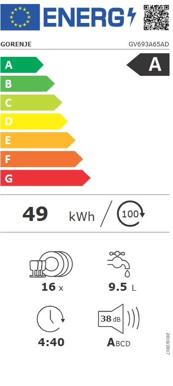 Įmontuojama indaplovė Gorenje G600, GV693A65AD, 60cm aprašymas - Prekės nuotrauka