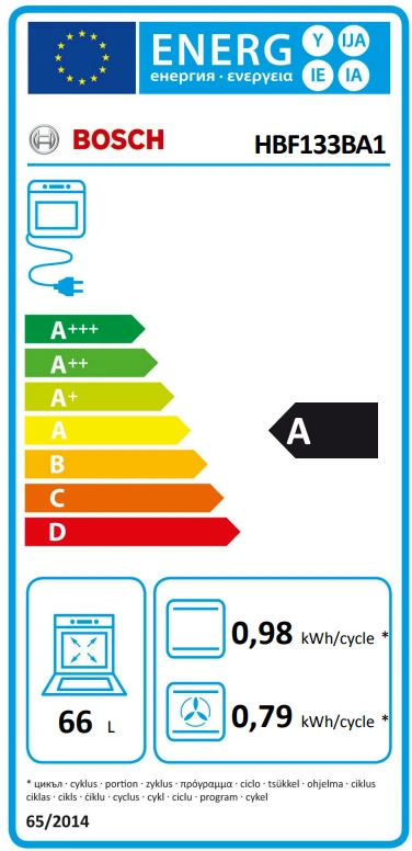 Bosch Orkaitė | HBF133BA1 | 66 l | Elektrinė | „EcoClean“ | Rankenėlės | Aukštis 59,5 cm | Plotis 59,4 cm | Juoda aprašymas - Prekės nuotrauka
