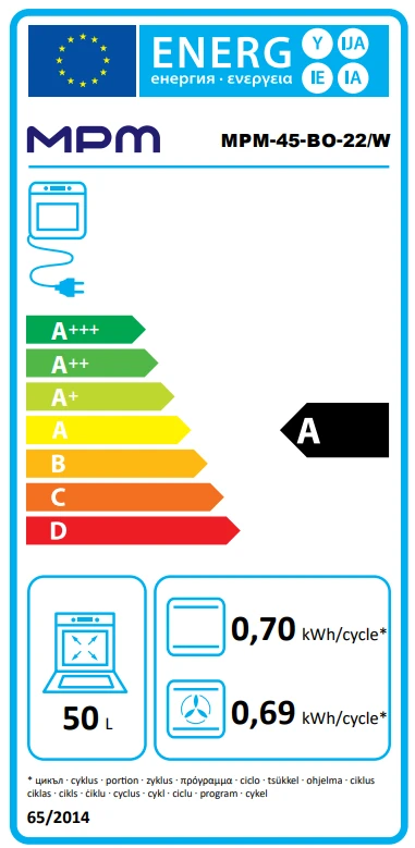 Įmontuojama orkaitė MPM MPM-45-BO-22/W aprašymas - Prekės nuotrauka