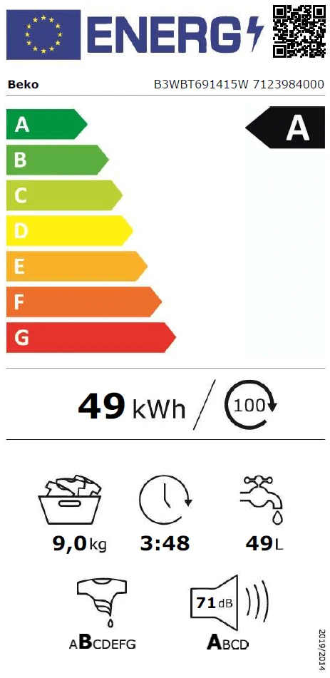 Skalbimo mašina BEKO B3WBT691415W aprašymas - Prekės nuotrauka