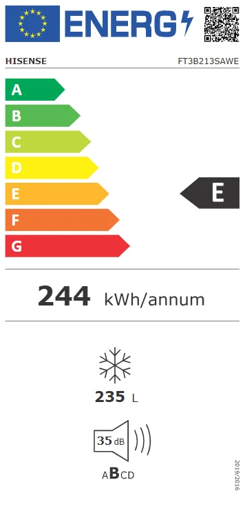 Šaldiklis Hisense FT3B213SAWE Balta 235 L aprašymas - Prekės nuotrauka