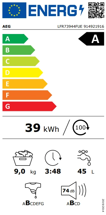 Skalbimo mašina AEG LFR73944FUE, ProSteam, UniversalDose, 9kg aprašymas - Prekės nuotrauka