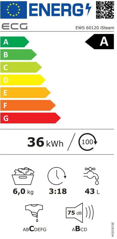 Skalbimo mašina ECG EWS 60120 iSteam aprašymas - Prekės nuotrauka