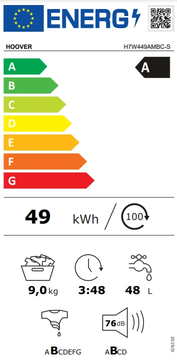 Skalbimo mašina Hoover H7W449AMBC-S aprašymas - Prekės nuotrauka
