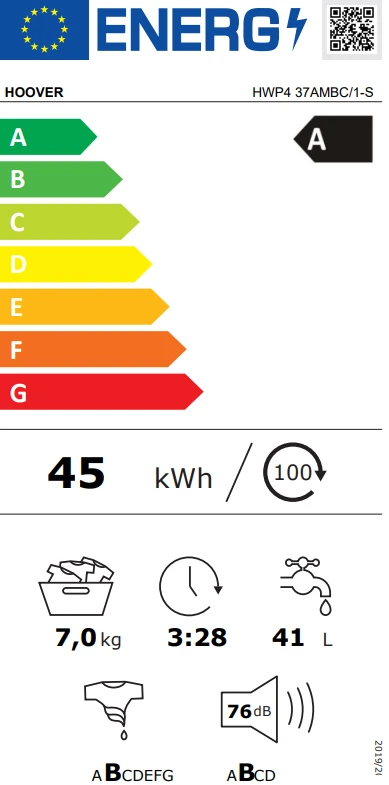 Skalbimo mašina Hoover HWP4 37AMBC/1-S aprašymas - Prekės nuotrauka