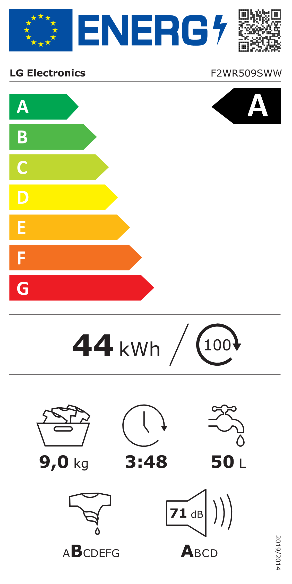 LG Skalbimo mašina | F2WR509SWW | Energy efficiency class A | Front loading | Skalbimo talpa 9kg | 1200 RPM | Gylis 48 cm | Plotis 60 cm | Ekranas | LED | Steam function | Direct drive | Baltas aprašymas - Prekės nuotrauka