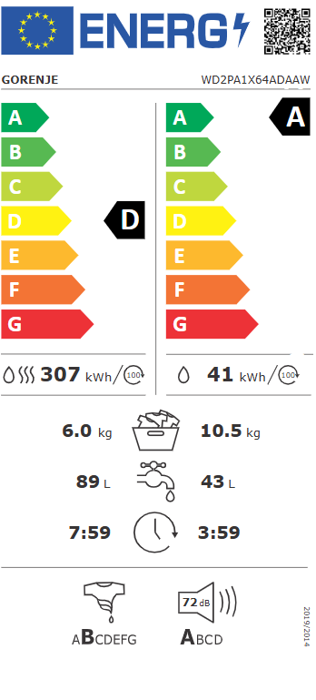Skalbimo mašina Gorenje WD2PA1X64ADAAW aprašymas - Prekės nuotrauka