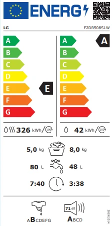 Skalbimo mašina su džiovinimo funkcija LG F2DR508S1W 8kg/5kg. aprašymas - Prekės nuotrauka