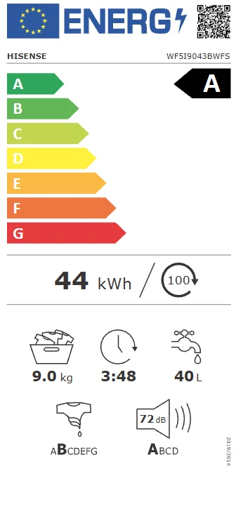 Skalbimo mašina Skalbyklė HISENSE WF5i9043BWFS aprašymas - Prekės nuotrauka