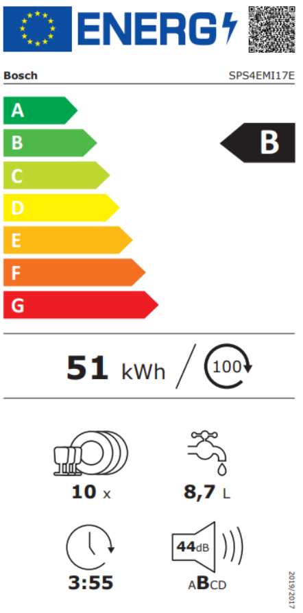 Bosch Stacionari indaplovė SPS4EMI17E, šlifuoto plieno, apsauga nuo pirštų atspaudų, 45 cm aprašymas - Prekės nuotrauka