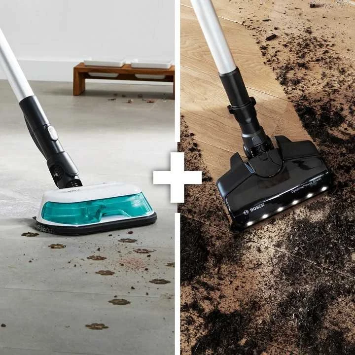 Įkraunamasis du viename dulkių siurblys Bosch Unlimited 7 ProHygienic Aqua, baltas