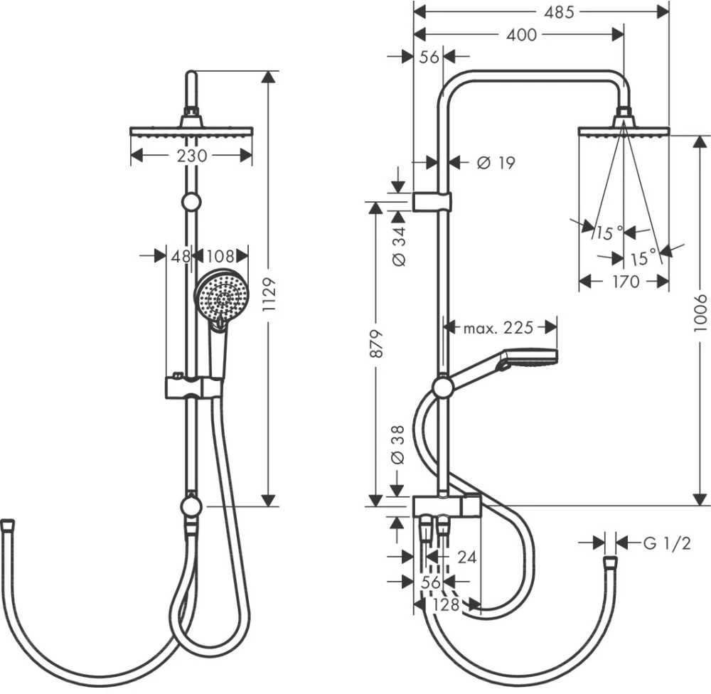 Dušo komplektas Hansgrohe Vernis Shape 230 1jet EcoSmart Reno, 26289670, juodas matinis