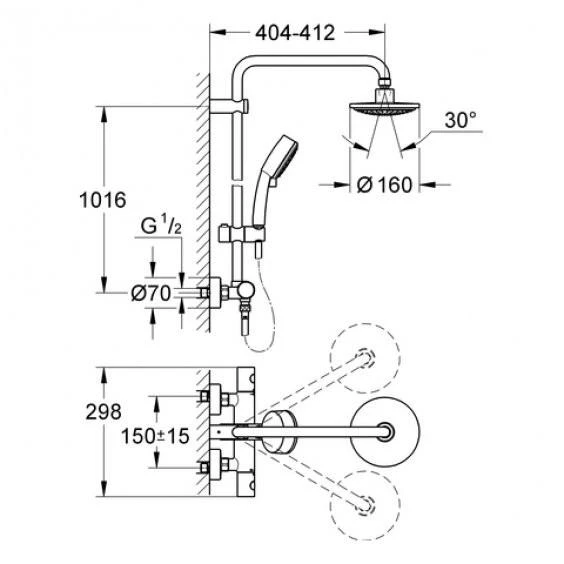 Grohe Tempesta Cosmo160 termostatinė dušo sistema. chromas (yra naujas 26670000)