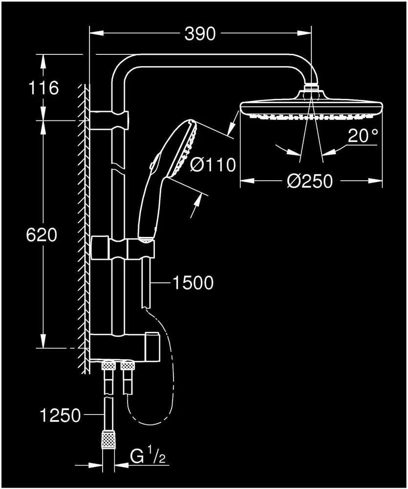 Grohe Vitalio Start 250 dušo sistema be termostato, chromas