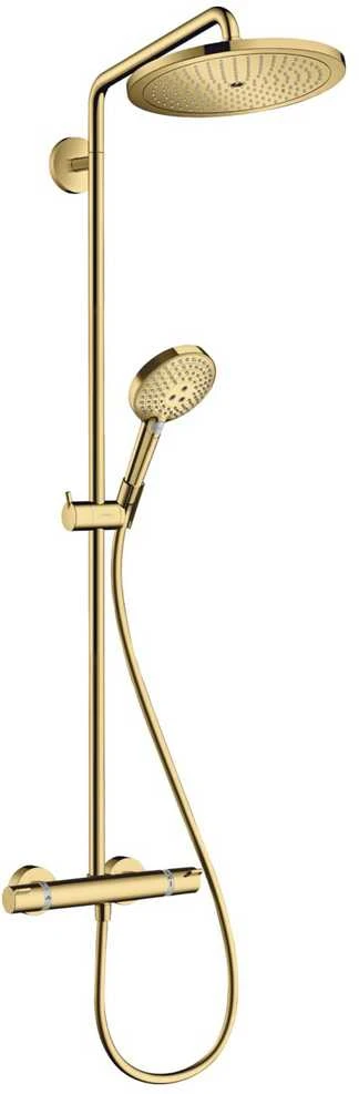 Hansgrohe Croma Select S 280 1jet termostatinė dušo sistema su rankiniu dušeliu Raindance Select S 120 3jet. polished auksinis optic