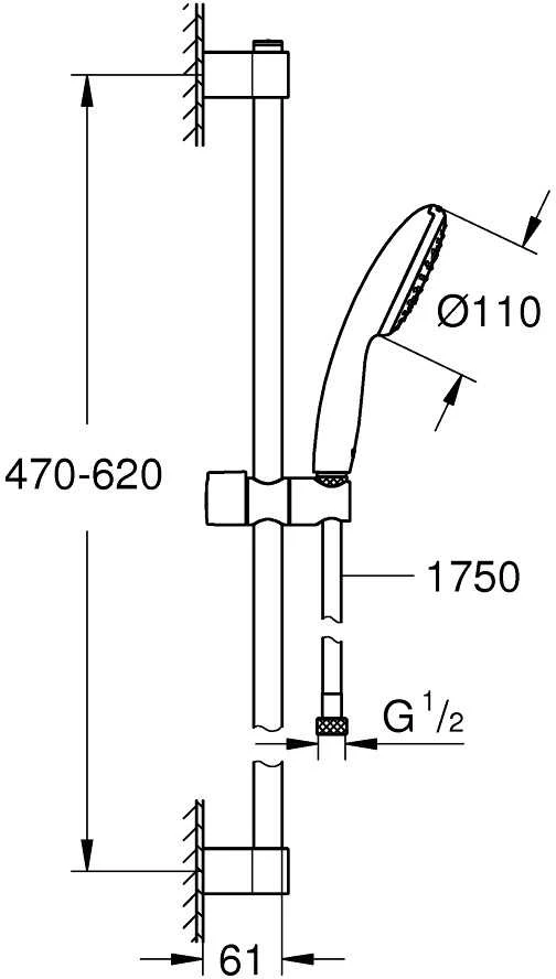 Grohe Tempesta 110 1sr. dušo komplektas 600 mm. 7.6L/min. chromas