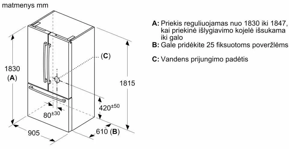 Bosch KFF96PIEP Serija 8, Prancūziško tipo apačioje montuojamas šaldiklis, 5 durų, 183 x 90.5 cm, Nerūdijančio plieno