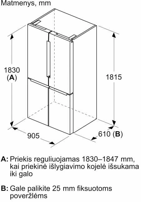 Bosch KFN96AXEA Serija 4, Prancūziško tipo apačioje montuojamas šaldiklis, 5 durų, 183 x 90.5 cm, Juodas šlifuotas plienas, atsparus pirštų atspaudams, Total No Frost