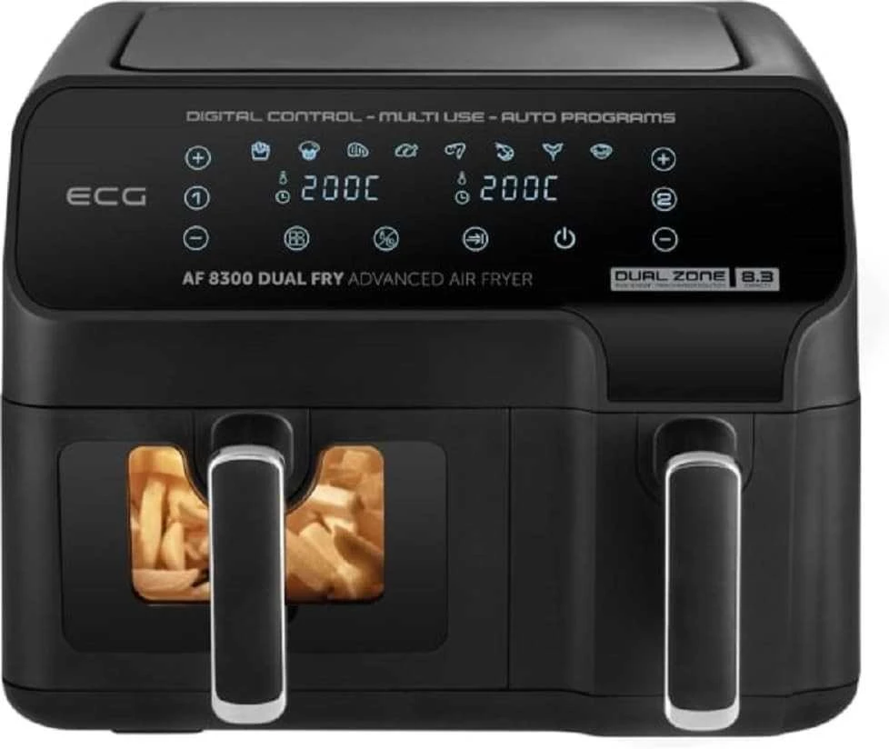 ECG AF 8300 Dual Fry karšto oro gruzdintuvė, 5,2 l + 3,1 l, temperatūros nustatymas 80-200 °C, 60 min laikmatis