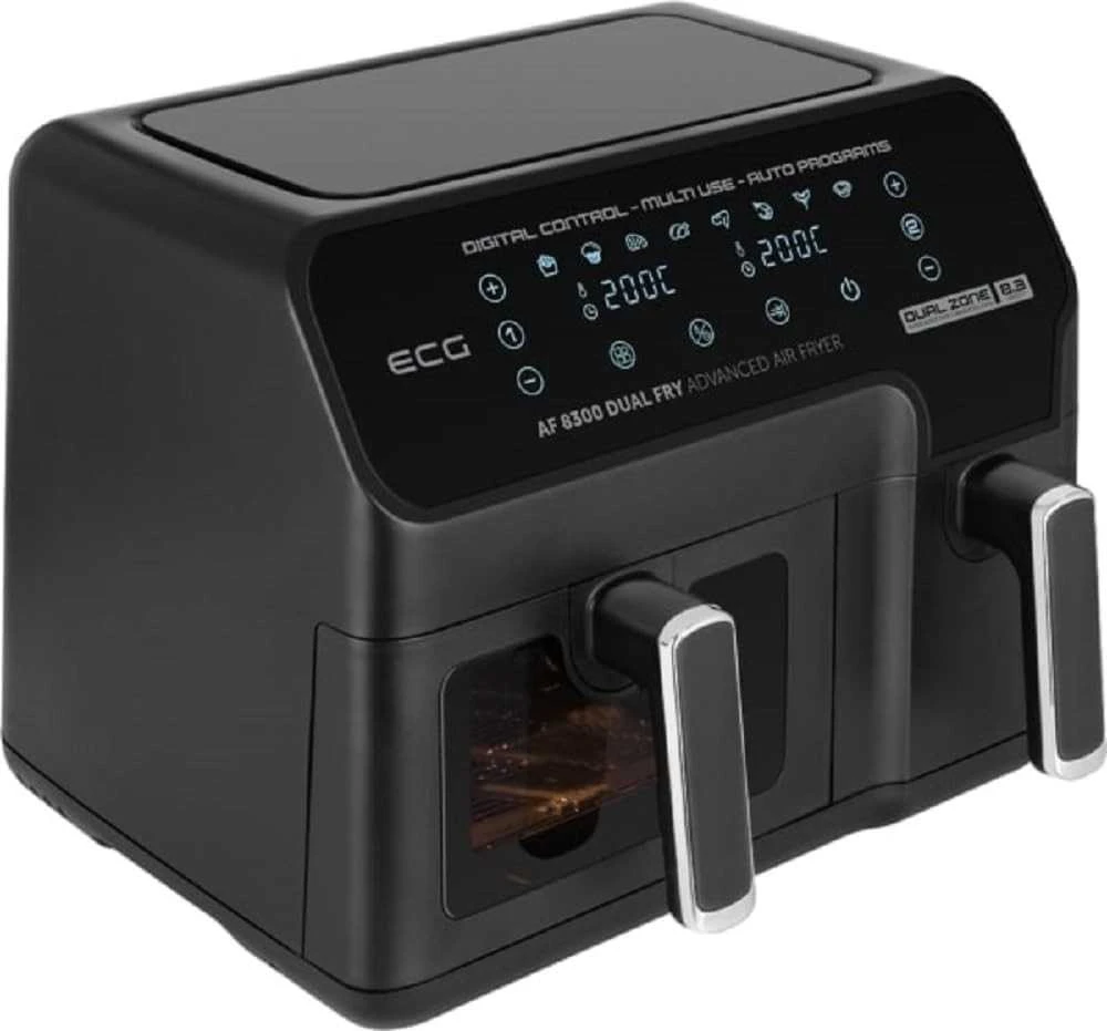 ECG AF 8300 Dual Fry karšto oro gruzdintuvė, 5,2 l + 3,1 l, temperatūros nustatymas 80-200 °C, 60 min laikmatis
