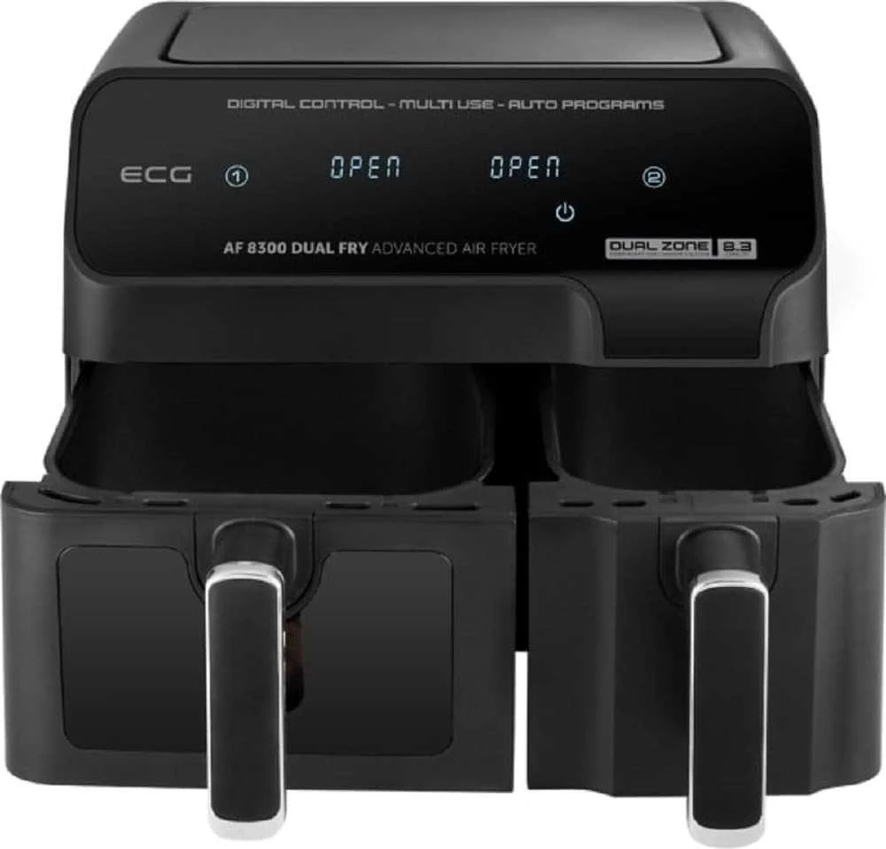 ECG AF 8300 Dual Fry karšto oro gruzdintuvė, 5,2 l + 3,1 l, temperatūros nustatymas 80-200 °C, 60 min laikmatis