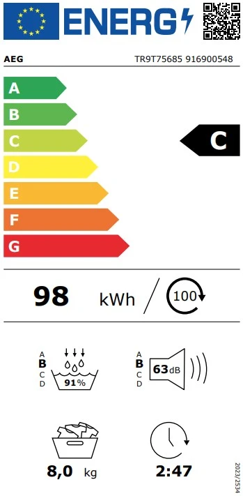 Džiovyklė AEG TR9T75685