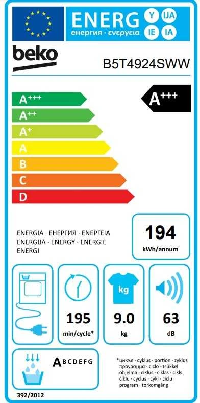 Džiovyklė Beko B5T4924SWW