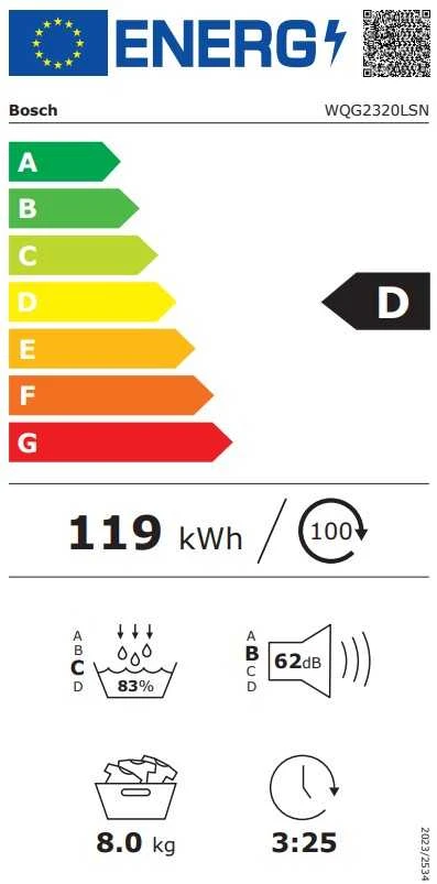 Bosch WQG2320LSN Serija 6, Džiovyklė su šilumos siurbliu, 8kg