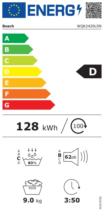 Bosch WQK2420LSN Serija 6, Džiovyklė su šilumos siurbliu, 9kg