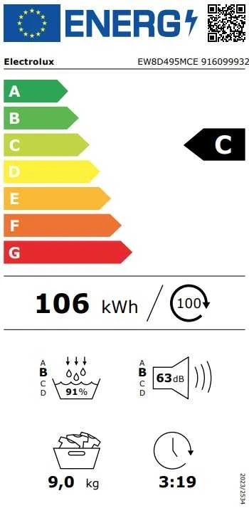 Electrolux džiovyklė siltumsūkņa 9kg EW8D495MCE