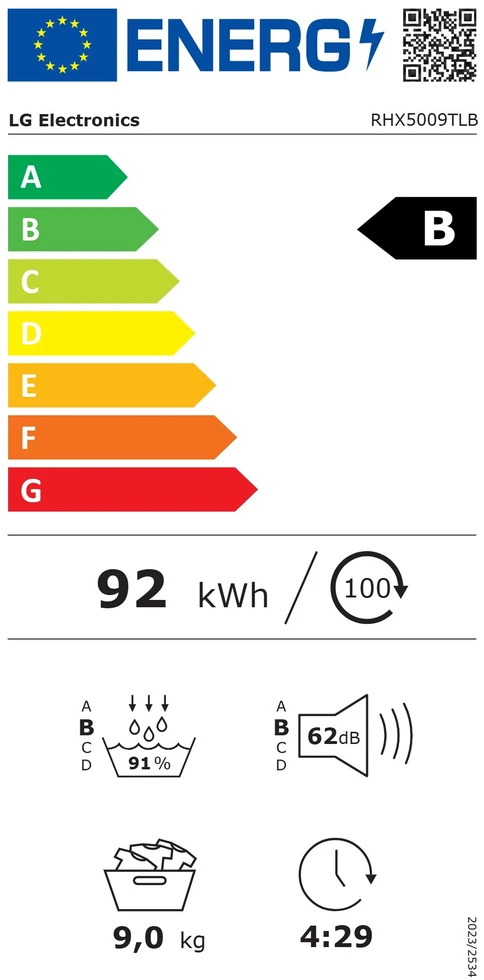 Džiovyklė LG AI DUAL Inverter Heat Pump, ThinQ, RHX5009TLB, 9kg