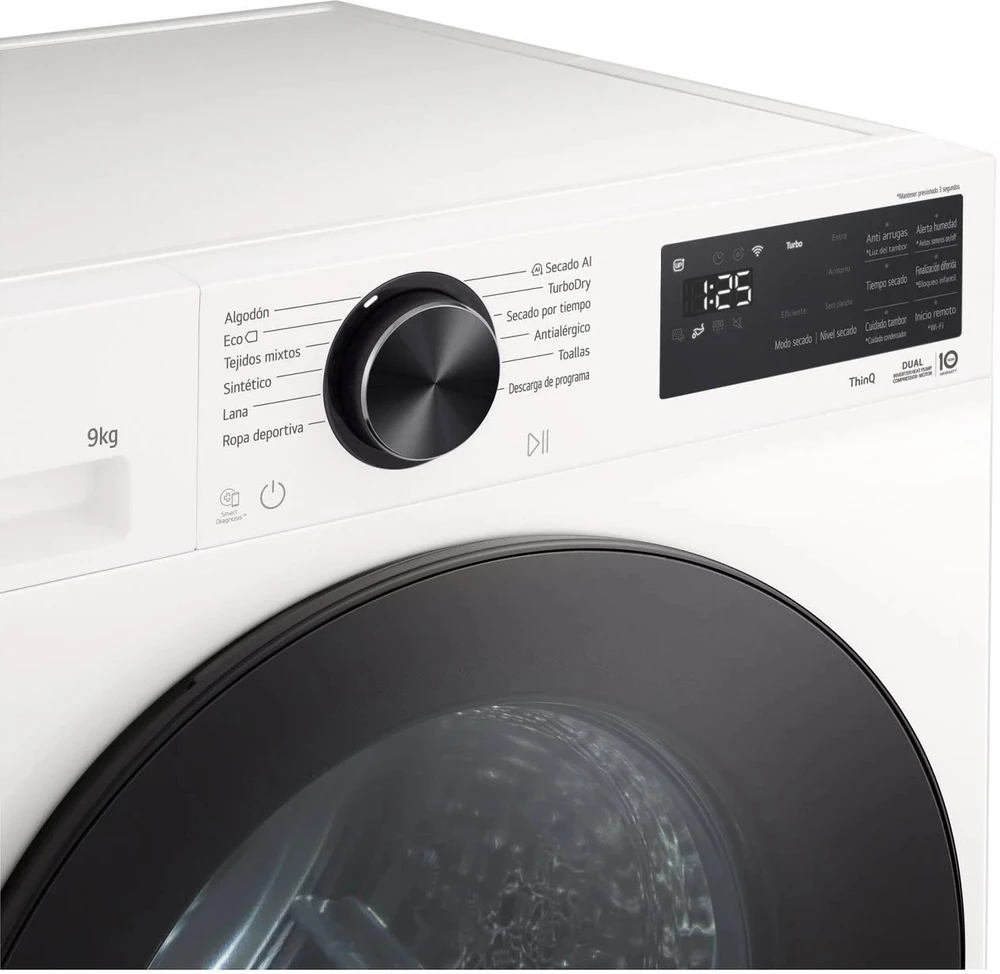Džiovyklė LG AI DUAL Inverter Heat Pump, ThinQ, RHX5009TLB, 9kg