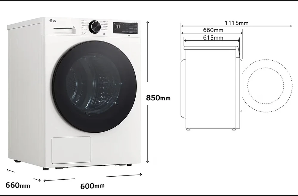 Džiovyklė LG AI DUAL Inverter Heat Pump, ThinQ, RHX5009TLB, 9kg