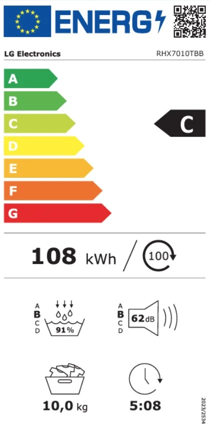 Džiovyklė LG DUAL Inverter Heat Pump, 7 serija, RHX7010TBB, 10 kg