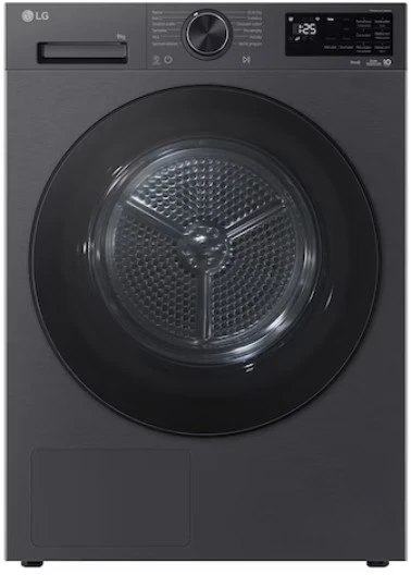 LG džiovyklė | RHX5009TBB | Energijos vartojimo efektyvumo klasė B | Priekinis pakraunamas | 9kg | Šilumos siurblys | LED | 66 cm pločio | Wi-Fi | Matinis juodas