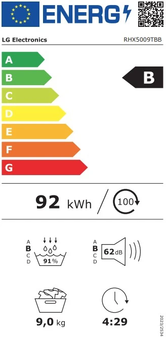 LG džiovyklė | RHX5009TBB | Energijos vartojimo efektyvumo klasė B | Priekinis pakraunamas | 9kg | Šilumos siurblys | LED | 66 cm pločio | Wi-Fi | Matinis juodas