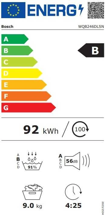 Bosch WQB246DLSN Serija 8, Džiovyklė su šilumos siurbliu, 9kg
